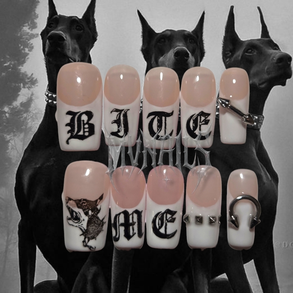 Dog-Themed Press-On Nail Set in Black and White